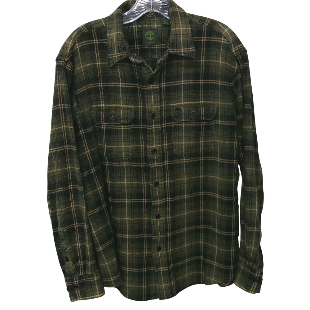 Timberland Green Black Plaid Flannel Shirt Long Sleeve Button Up Womens Large